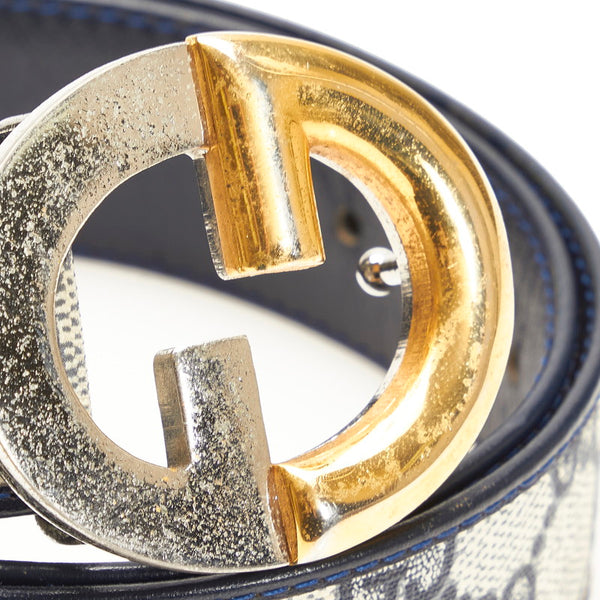 グッチ GGスプリーム Gバックル 80 ベルト ネイビー レザー PVC レディース GUCCI 【中古】