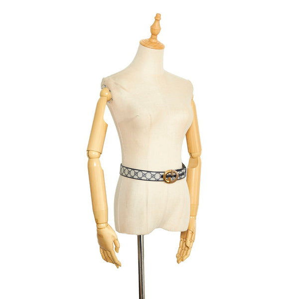 グッチ GGスプリーム Gバックル 80 ベルト ネイビー レザー PVC レディース GUCCI 【中古】