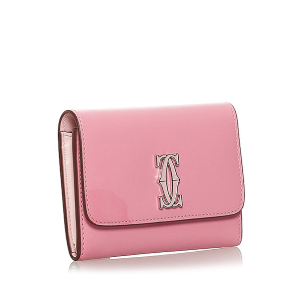 カルティエ ドゥーブルＣ 二つ折り財布 ピンク レザー レディース CARTIER 【中古】