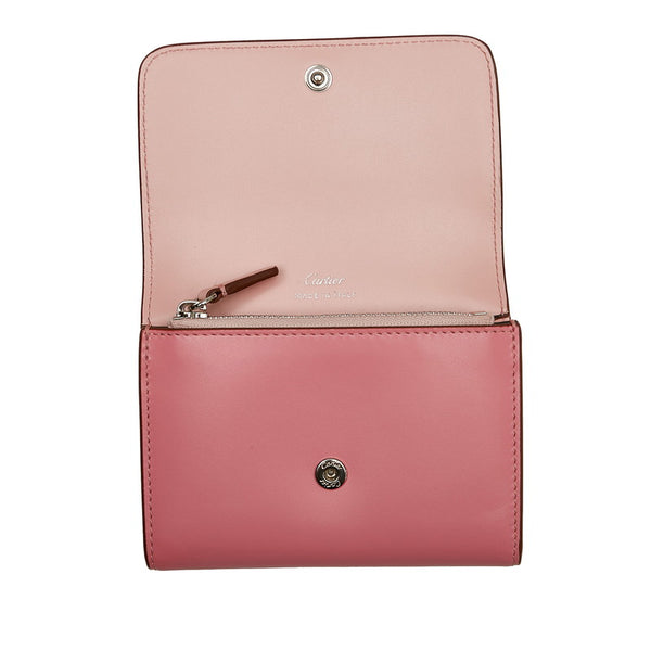 カルティエ ドゥーブルＣ 二つ折り財布 ピンク レザー レディース CARTIER 【中古】