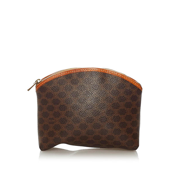 セリーヌ マカダム ブラウン PVC レザー ポーチ レディース CELINE 【中古】