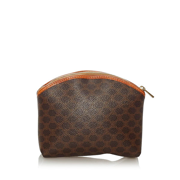 セリーヌ マカダム ブラウン PVC レザー ポーチ レディース CELINE 【中古】