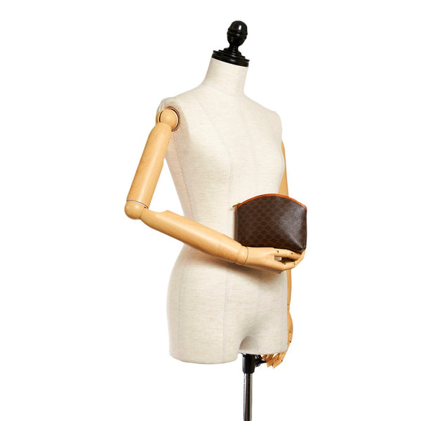 セリーヌ マカダム ブラウン PVC レザー ポーチ レディース CELINE 【中古】