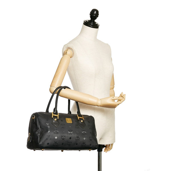 エム シー エム ブラック PVC レザー ハンドバッグ ミニボストン レディース MCM 【中古】