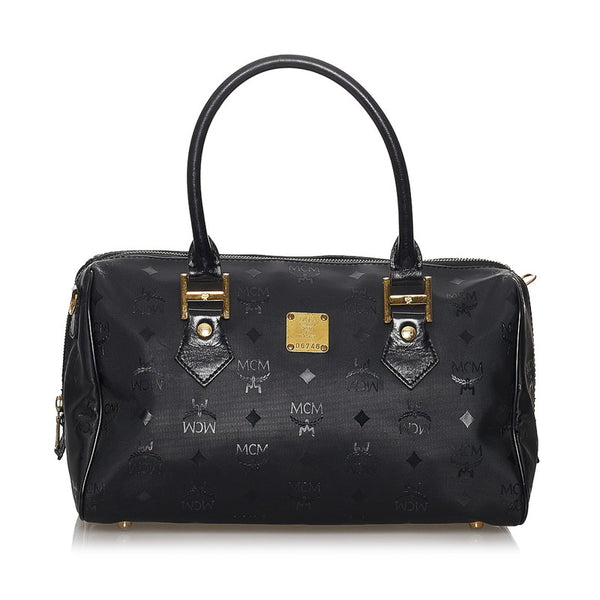 エム シー エム ブラック PVC レザー ハンドバッグ ミニボストン レディース MCM 【中古】