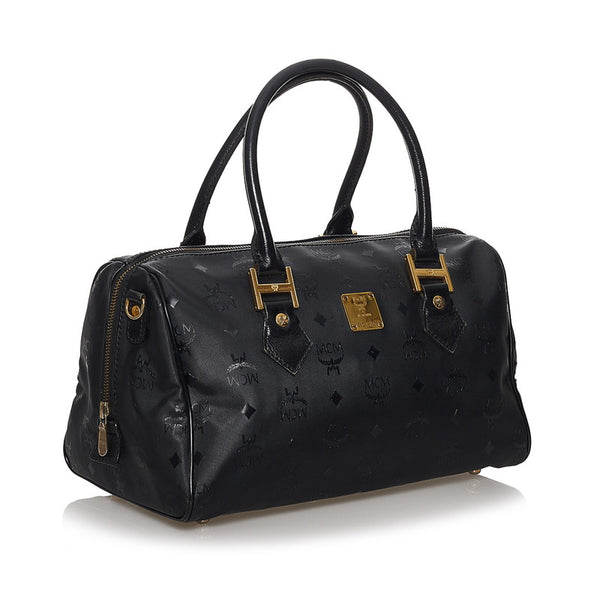 エム シー エム ブラック PVC レザー ハンドバッグ ミニボストン レディース MCM 【中古】
