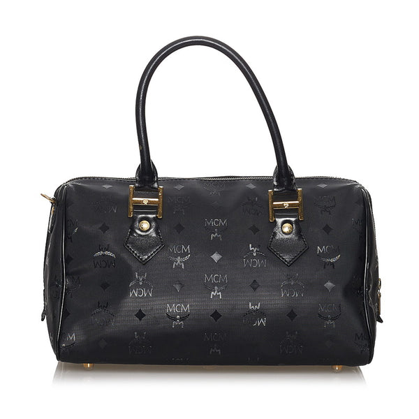 エム シー エム ブラック PVC レザー ハンドバッグ ミニボストン レディース MCM 【中古】