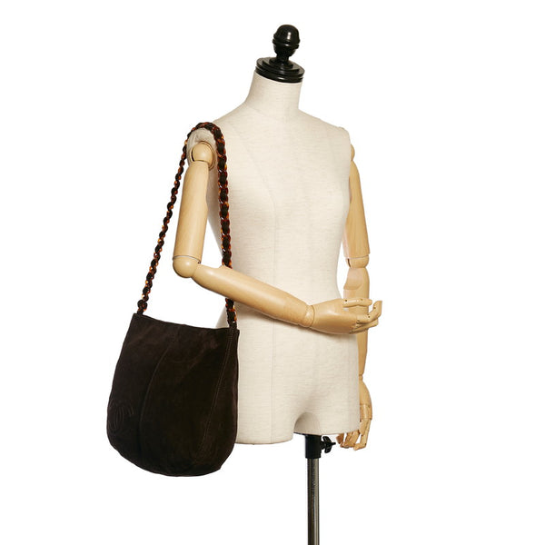 シャネル ココマーク チェーン ショルダーバッグ ダークブラウン スウェード レディース CHANEL 【中古】