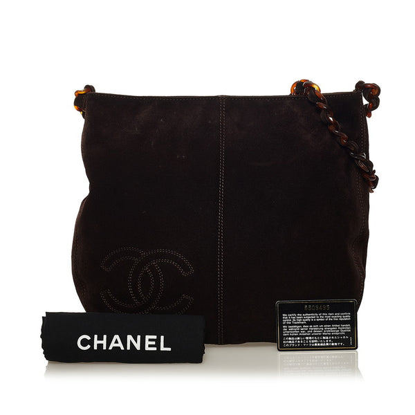 シャネル ココマーク チェーン ショルダーバッグ ダークブラウン スウェード レディース CHANEL 【中古】