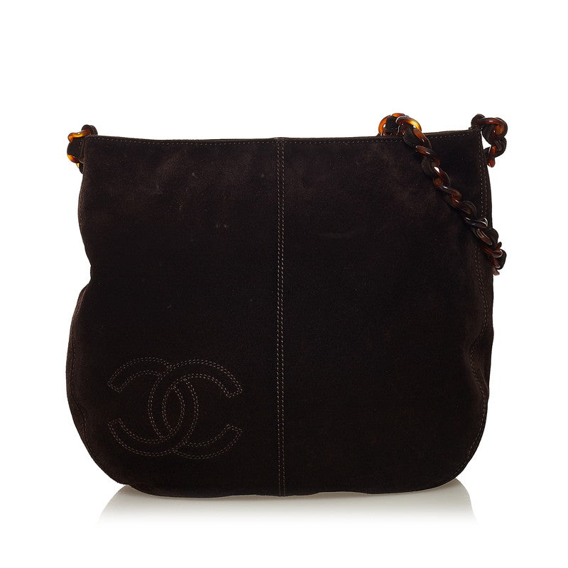 シャネル ココマーク チェーン ショルダーバッグ ダークブラウン スウェード レディース CHANEL 【中古】