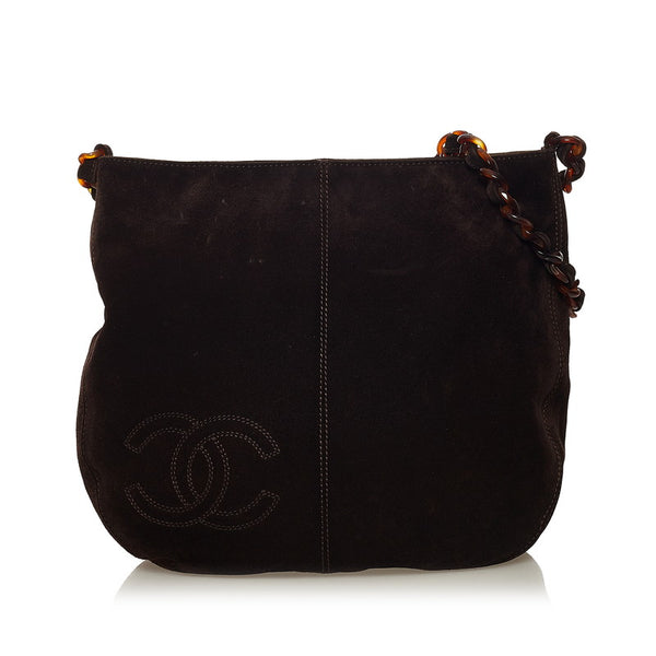 シャネル ココマーク チェーン ショルダーバッグ ダークブラウン スウェード レディース CHANEL 【中古】