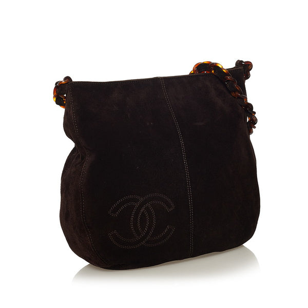 シャネル ココマーク チェーン ショルダーバッグ ダークブラウン スウェード レディース CHANEL 【中古】