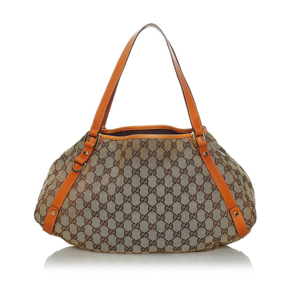 グッチ ＧGキャンバス ハンドバッグ 130736 ブラウン オレンジ キャンバス レザー レディース GUCCI 【中古】