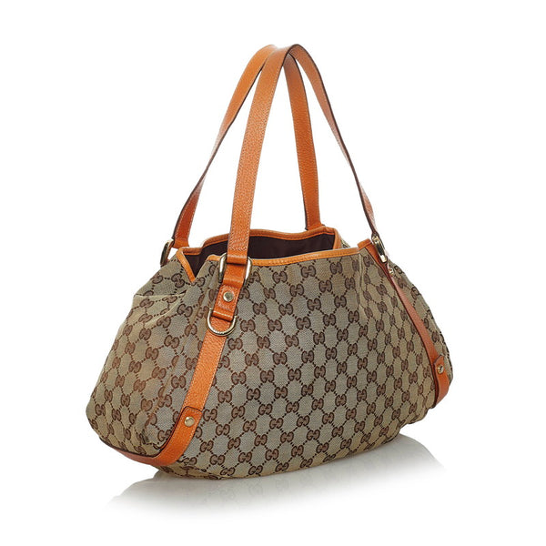 グッチ ＧGキャンバス ハンドバッグ 130736 ブラウン オレンジ キャンバス レザー レディース GUCCI 【中古】