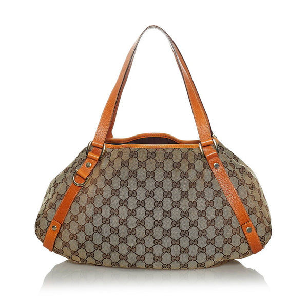 グッチ ＧGキャンバス ハンドバッグ 130736 ブラウン オレンジ キャンバス レザー レディース GUCCI 【中古】