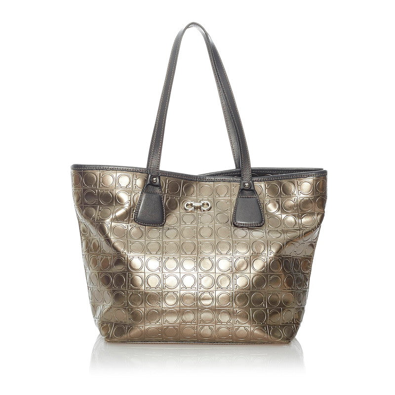 サルヴァトーレフェラガモ ガンチーニ トートバッグ FJ-21 B476 シャンパンゴールド PVC レザー レディース Salvatore Ferragamo 【中古】