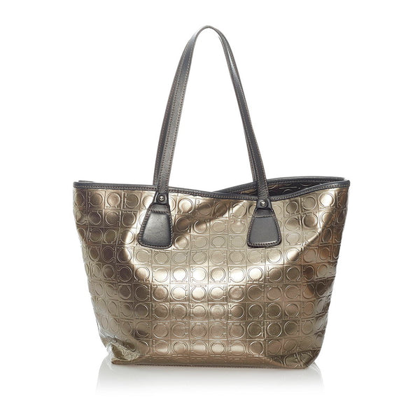 サルヴァトーレフェラガモ ガンチーニ トートバッグ FJ-21 B476 シャンパンゴールド PVC レザー レディース Salvatore Ferragamo 【中古】