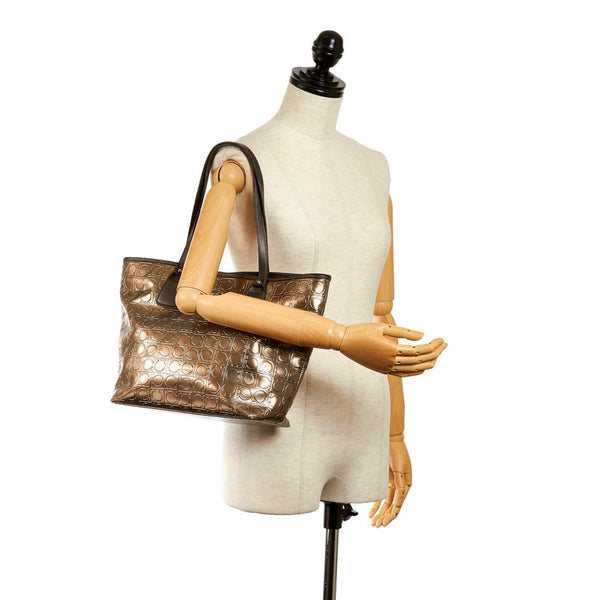 サルヴァトーレフェラガモ ガンチーニ トートバッグ FJ-21 B476 シャンパンゴールド PVC レザー レディース Salvatore Ferragamo 【中古】