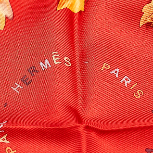 エルメス カレ90 WALK IN THE PARK スカーフ レッド マルチカラー シルク レディース HERMES 【中古】
