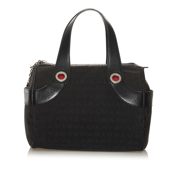 ブルガリ ロゴマニア ハンドバッグ ブラック キャンバス レザー レディース BVLGARI 【中古】