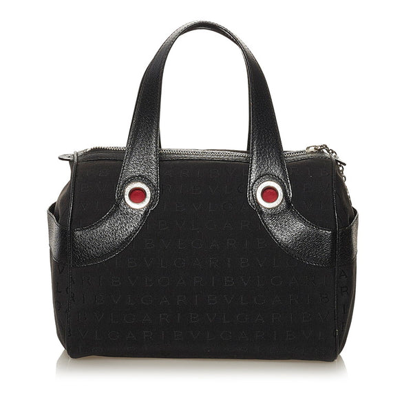 ブルガリ ロゴマニア ハンドバッグ ブラック キャンバス レザー レディース BVLGARI 【中古】