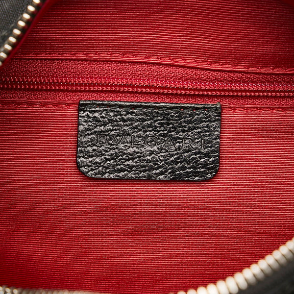 ブルガリ ロゴマニア ハンドバッグ ブラック キャンバス レザー レディース BVLGARI 【中古】