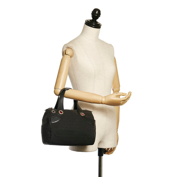 ブルガリ ロゴマニア ハンドバッグ ブラック キャンバス レザー レディース BVLGARI 【中古】
