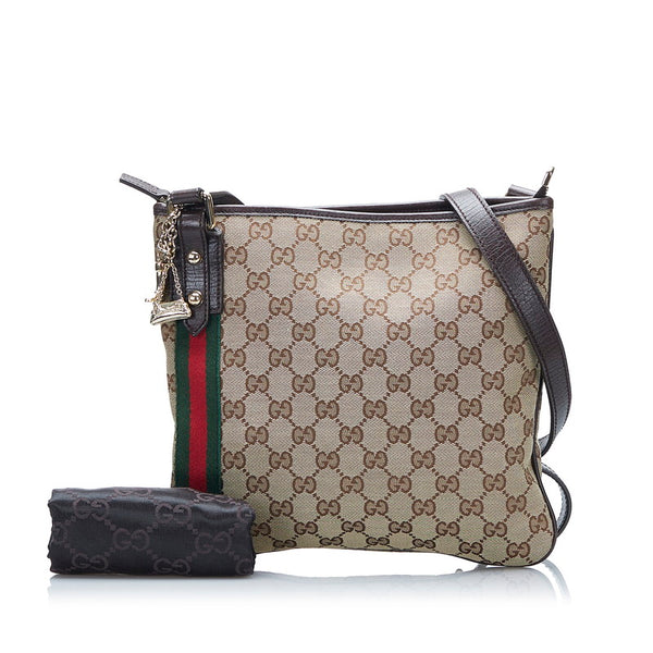 グッチ GGキャンバス シェリーライン 斜め掛け ショルダーバッグ 144388 ベージュ キャンバス レザー レディース GUCCI 【中古】