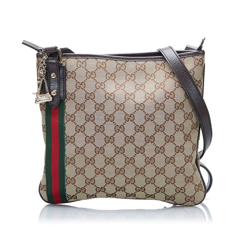 グッチ GGキャンバス シェリーライン 斜め掛け ショルダーバッグ 144388 ベージュ キャンバス レザー レディース GUCCI 【中古】