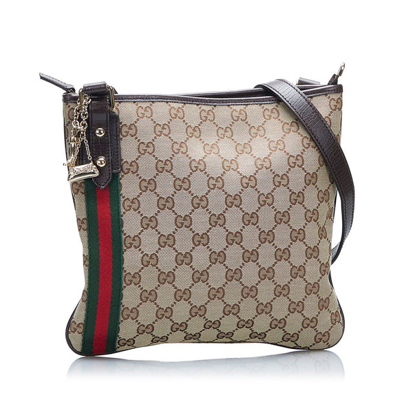 グッチ GGキャンバス シェリーライン 斜め掛け ショルダーバッグ 144388 ベージュ キャンバス レザー レディース GUCCI 【中古】