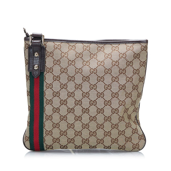 グッチ GGキャンバス シェリーライン 斜め掛け ショルダーバッグ 144388 ベージュ キャンバス レザー レディース GUCCI 【中古】
