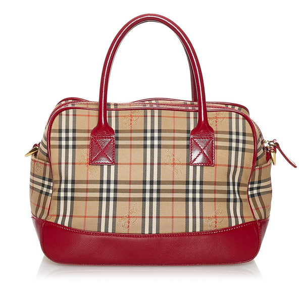バーバリー ノバチェック シャドーホース ハンドバッグ ショルダーバッグ 2WAY ベージュ レッド キャンバス レザー レディース BURBERRY 【中古】