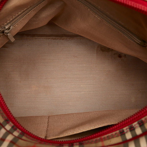 バーバリー ノバチェック シャドーホース ハンドバッグ ショルダーバッグ 2WAY ベージュ レッド キャンバス レザー レディース BURBERRY 【中古】