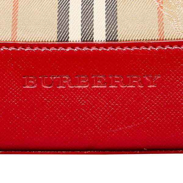 バーバリー ノバチェック シャドーホース ハンドバッグ ショルダーバッグ 2WAY ベージュ レッド キャンバス レザー レディース BURBERRY 【中古】