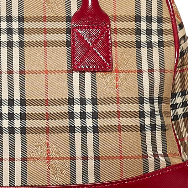 バーバリー ノバチェック シャドーホース ハンドバッグ ショルダーバッグ 2WAY ベージュ レッド キャンバス レザー レディース BURBERRY 【中古】