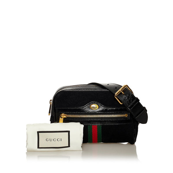 グッチ ウェブ ウエストバッグ ベルトバッグ 517076 ブラック スウェード レザー レディース GUCCI 【中古】