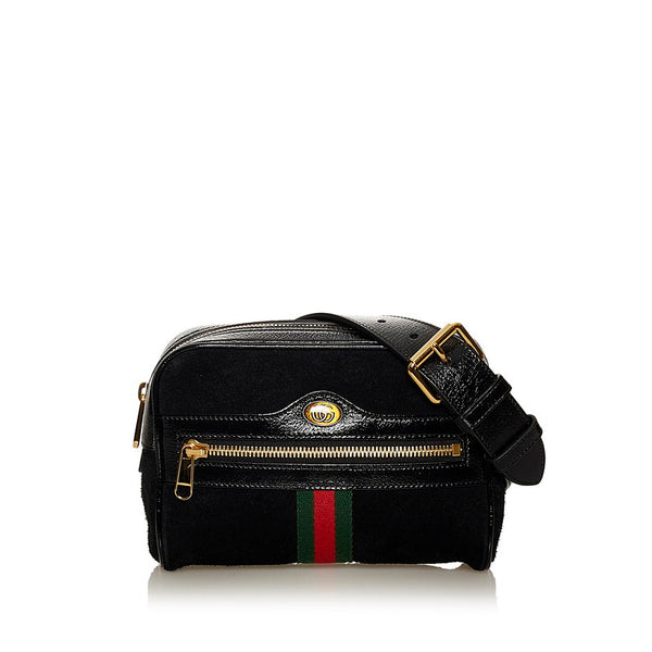 グッチ ウェブ ウエストバッグ ベルトバッグ 517076 ブラック スウェード レザー レディース GUCCI 【中古】