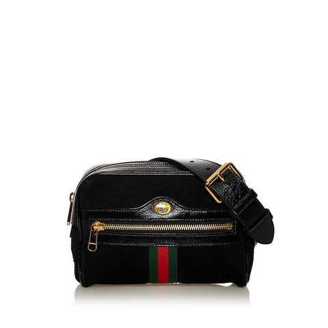 グッチ ウェブ ウエストバッグ ベルトバッグ 517076 ブラック スウェード レザー レディース GUCCI 【中古】