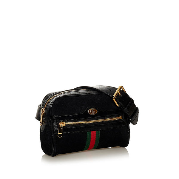 グッチ ウェブ ウエストバッグ ベルトバッグ 517076 ブラック スウェード レザー レディース GUCCI 【中古】