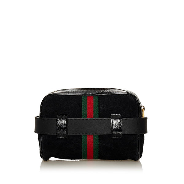 グッチ ウェブ ウエストバッグ ベルトバッグ 517076 ブラック スウェード レザー レディース GUCCI 【中古】