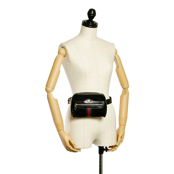 グッチ ウェブ ウエストバッグ ベルトバッグ 517076 ブラック スウェード レザー レディース GUCCI 【中古】