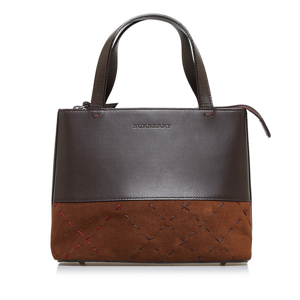 バーバリー ステッチ ハンドバッグ ブラウン レザー スウェード レディース BURBERRY 【中古】