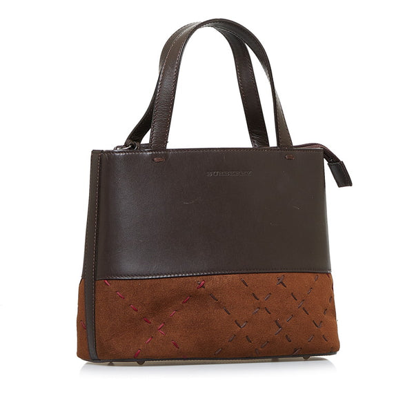 バーバリー ステッチ ハンドバッグ ブラウン レザー スウェード レディース BURBERRY 【中古】