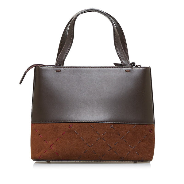 バーバリー ステッチ ハンドバッグ ブラウン レザー スウェード レディース BURBERRY 【中古】