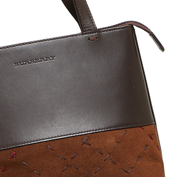 バーバリー ステッチ ハンドバッグ ブラウン レザー スウェード レディース BURBERRY 【中古】