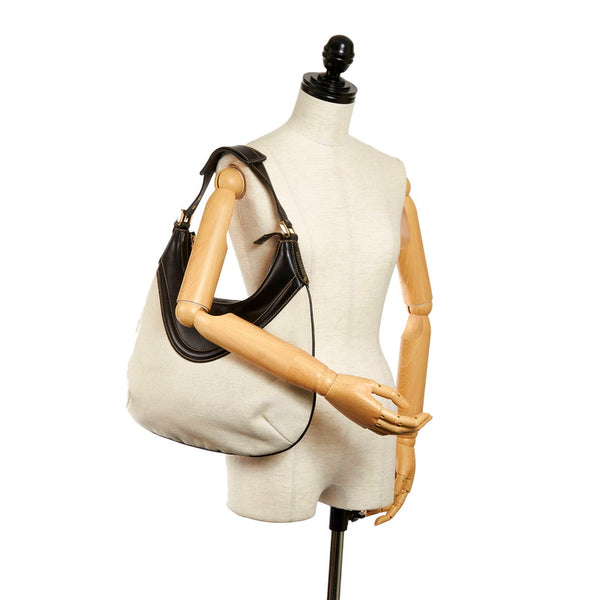 グッチ ワンショルダー 141875 ホワイト ブラック キャンバス レザー レディース GUCCI 【中古】