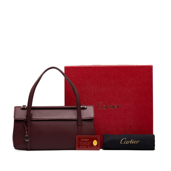 カルティエ カボション マストラインチャーム ハンドバッグ ショルダーバッグ ボルドー ワインレッド レザー レディース CARTIER 【中古】