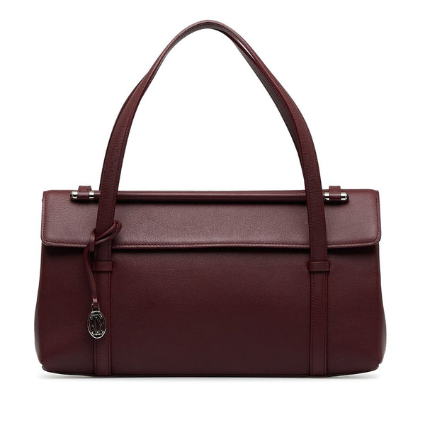 カルティエ カボション マストラインチャーム ハンドバッグ ショルダーバッグ ボルドー ワインレッド レザー レディース CARTIER 【中古】