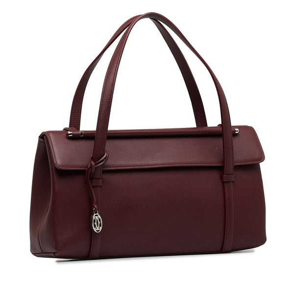カルティエ カボション マストラインチャーム ハンドバッグ ショルダーバッグ ボルドー ワインレッド レザー レディース CARTIER 【中古】