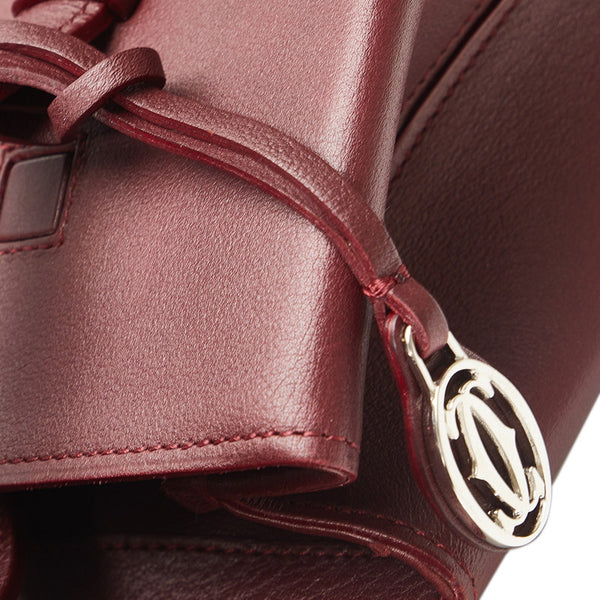 カルティエ カボション マストラインチャーム ハンドバッグ ショルダーバッグ ボルドー ワインレッド レザー レディース CARTIER 【中古】